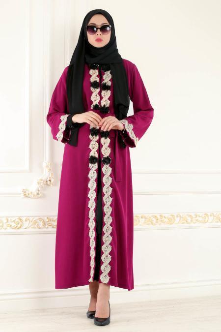 Nayla Collection - Fuchsia Hijab Abaya 4753F - 2