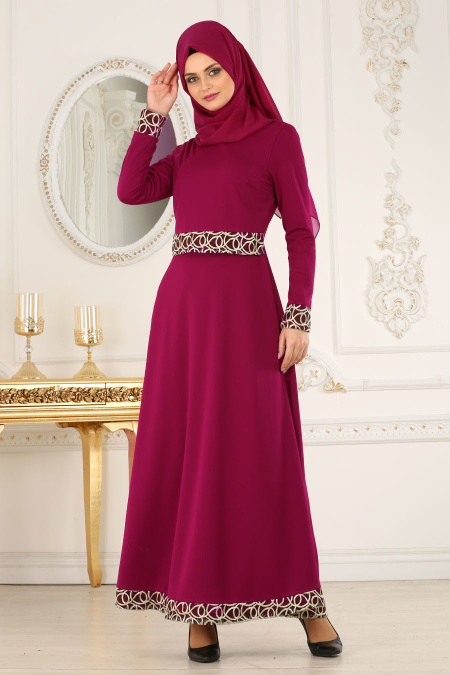 Nayla Collection - Fuchsia Hijab Dress 12006F