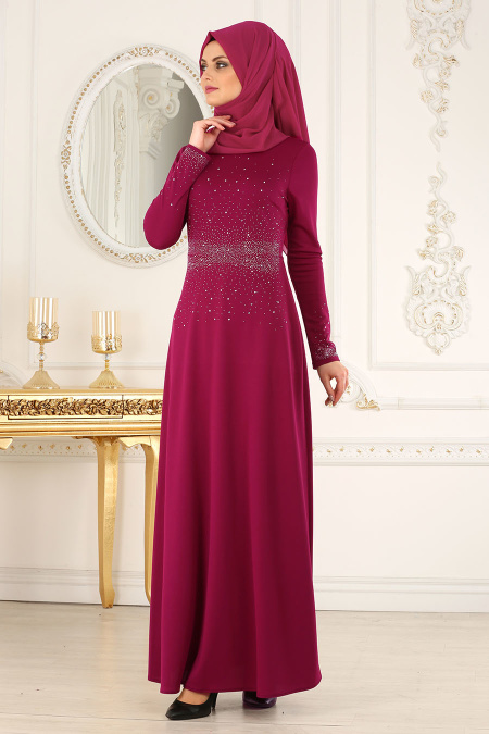 Nayla Collection - Fuchsia Hijab Dress 12010F