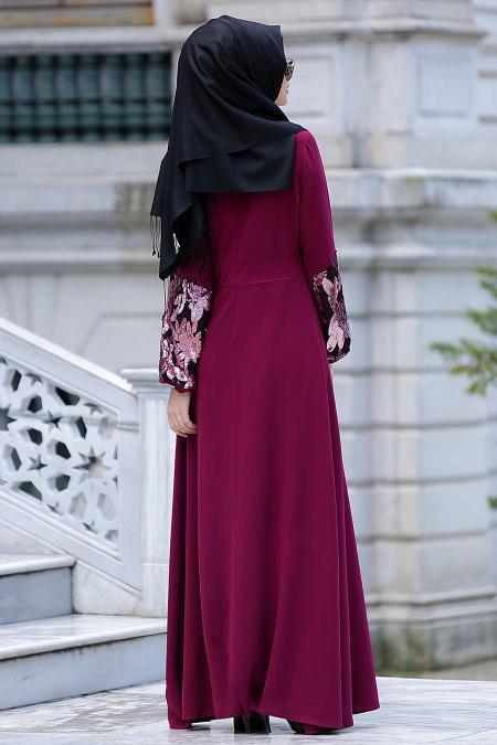 Nayla Collection - Fuchsia Hijab Dress 4148F - 3