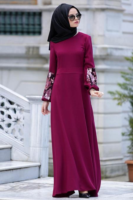 Nayla Collection - Fuchsia Hijab Dress 4148F - 2
