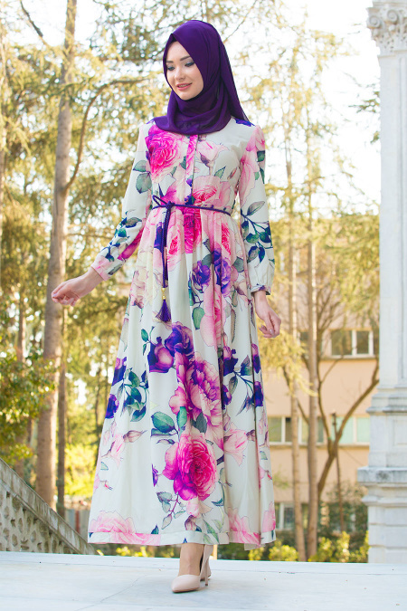 Nayla Collection - Fuchsia Hijab Dress 6526F