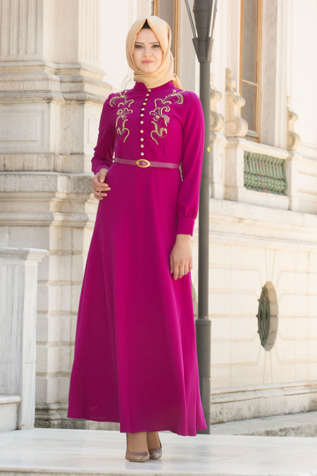 Nayla Collection - Fuchsia Hijab Dress 6608F