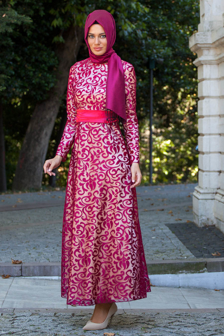 Nayla Collection - Fuchsia Hijab Dress 7075F