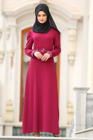 Nayla Collection - Fuchsia Hijab Dress 76370F - Thumbnail