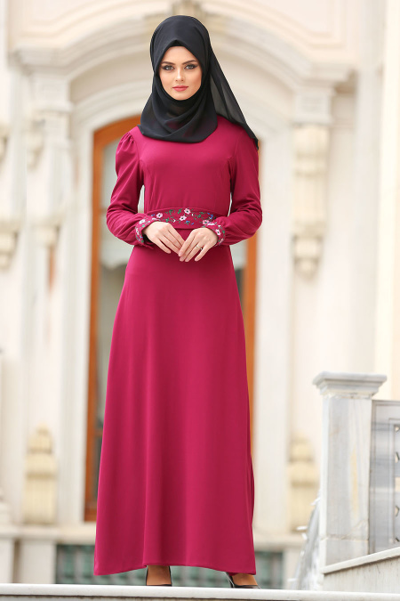 Nayla Collection - Fuchsia Hijab Dress 76370F