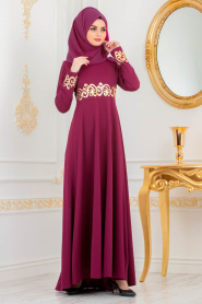 -Nayla Collection - Fuchsia Hijab Dress 79550F - Thumbnail