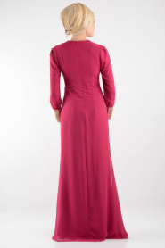 Nayla Collection - İşlemeli Fuşya Tesettür Elbise 7022F - Thumbnail