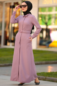 Nayla Collection - Gizli Düğmeli Gül Kurusu Tesettür Elbise 42540GK - Thumbnail