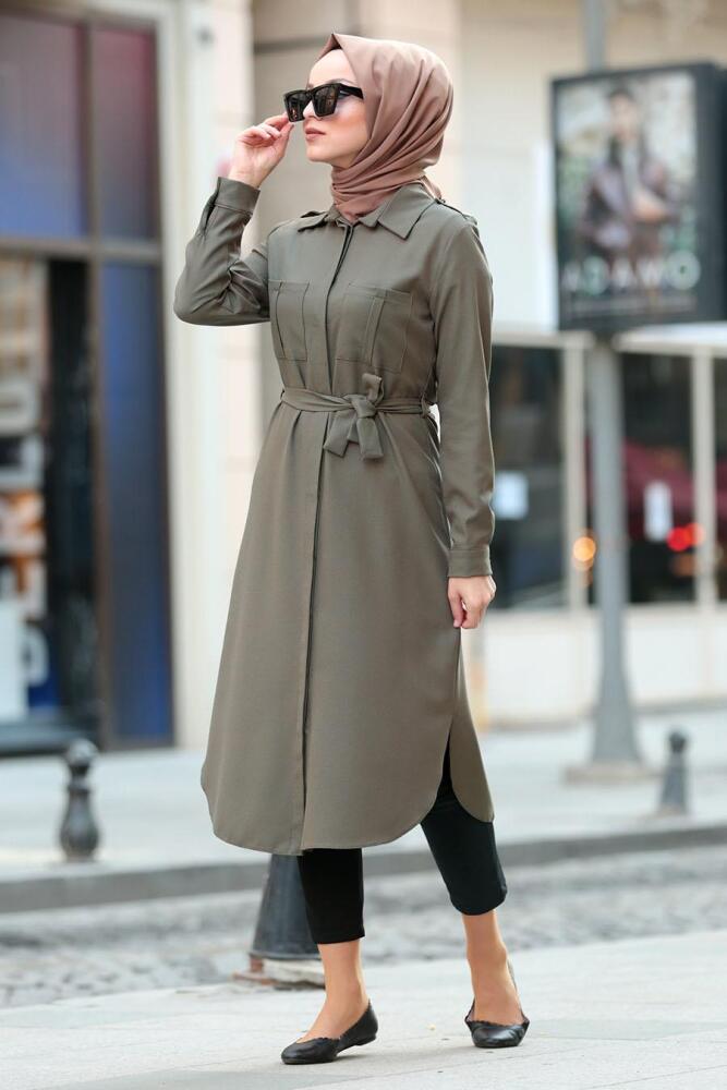 Nayla Collection - Gizli Düğmeli Haki Tesettür Tunik 5444HK - 1