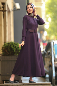 Nayla Collection - Gizli Düğmeli Mor Tesettür Elbise 41510MOR - Thumbnail