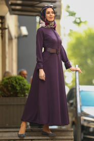 Nayla Collection - Gizli Düğmeli Mor Tesettür Elbise 41510MOR - Thumbnail