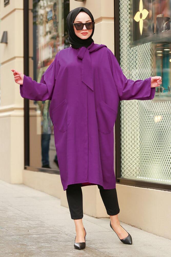 Nayla Collection - Gizli Düğmeli Mor Tesettür Tunik 5003MOR - 1