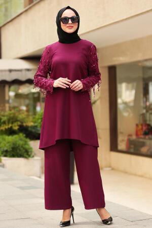 Nayla Collection - Tunik & Pantolon Mürdüm Tesettür İkili Takım 128MU - 1