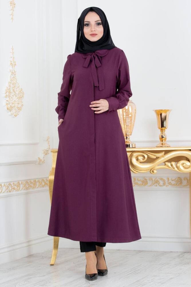 Nayla Collection - Gizli Düğmeli Mürdüm Tesettür Tunik 51181MU - 1