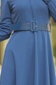 Nayla Collection - Gizli Düğmeli Petrol Mavisi Tesettür Elbise 41510PM - Thumbnail