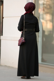 Nayla Collection - Gizli Düğmeli Siyah Tesettür Elbise 42540S - Thumbnail