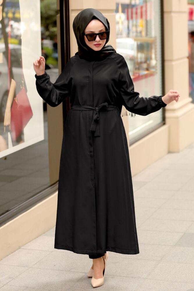 Nayla Collection - Gizli Düğmeli Siyah Tesettür Kap 5454S - 1