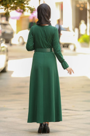 Nayla Collection - Gizli Düğmeli Yeşil Tesettür Elbise 41510Y - Thumbnail
