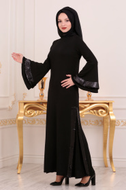 Nayla Collection - Gizli Yırtmaçlı Siyah Tesettür Abiye Elbise 42561S - Thumbnail
