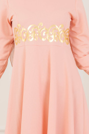 Nayla Collection - Gold Desenli Somon Tesettür Elbise 79550SMN - Thumbnail