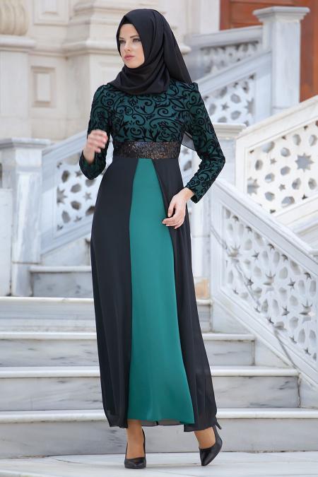 Nayla Collection - Green Hijab Dress 4109Y - 2