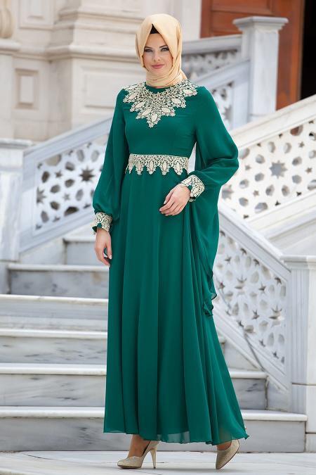 Nayla Collection - Green Hijab Dress 4173Y - 2