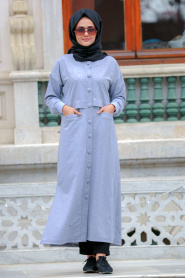 Nayla Collection - Grey Hijab Coat 8058GR - Thumbnail