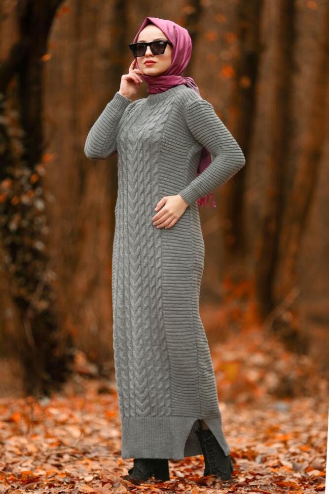Nayla Collection - Grey Hijab Dress 2111GR - 2