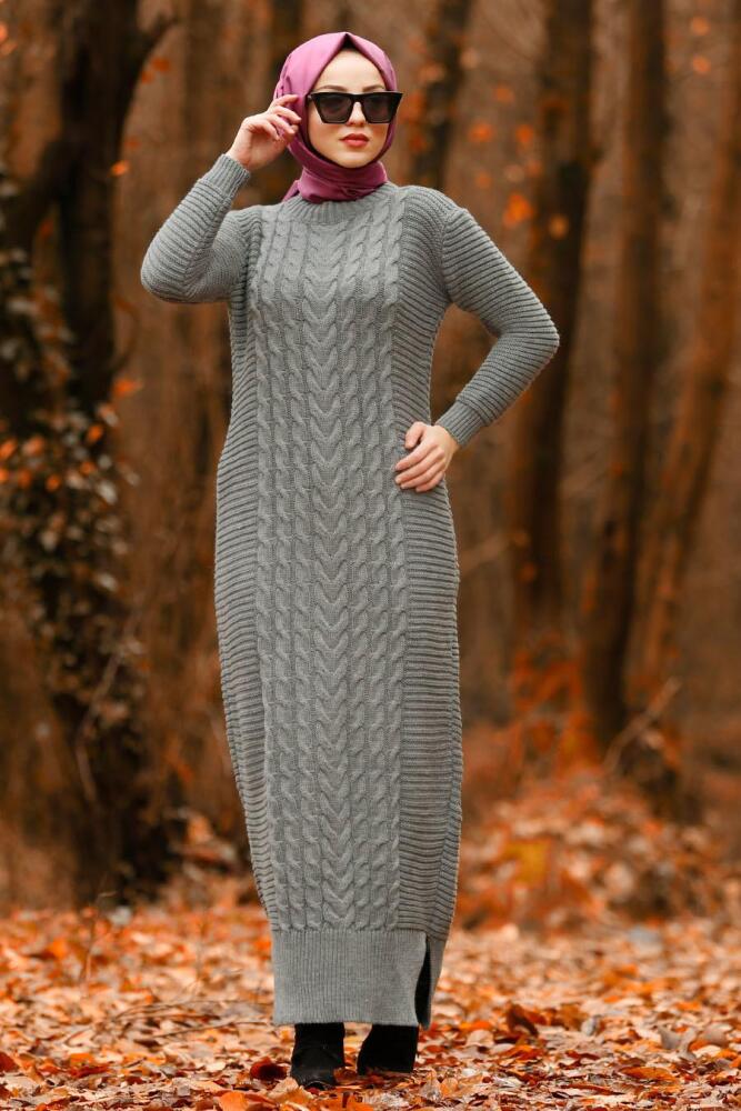 Nayla Collection - Grey Hijab Dress 2111GR - 1