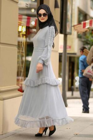Nayla Collection - Grey Hijab Dress 3708GR - 1