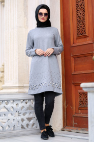 Nayla Collection - Grey Hijab Dress 75900GR - Thumbnail