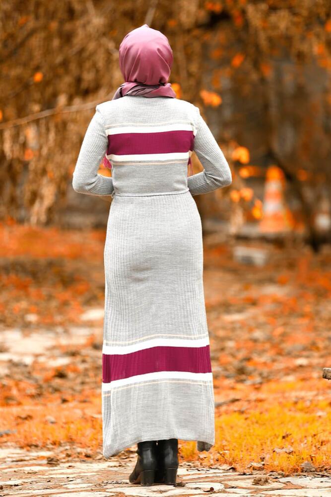 Nayla Collection - Grey Hijab Knitwear Dress 15583GR - 2