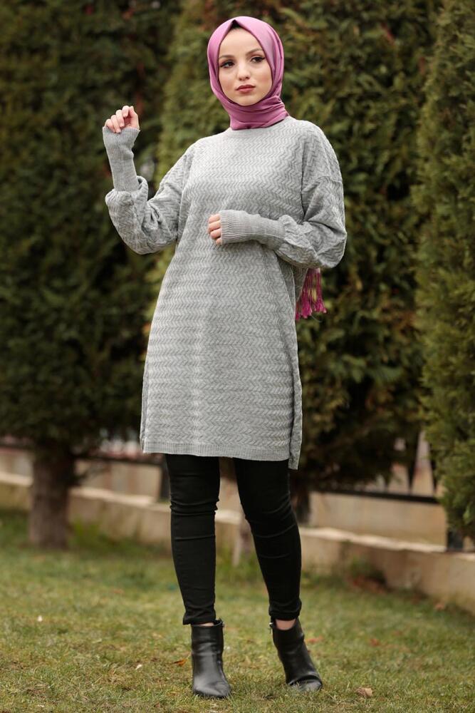 Nayla Collection - Grey Hijab Knitwear Tunic 2108GR - 1