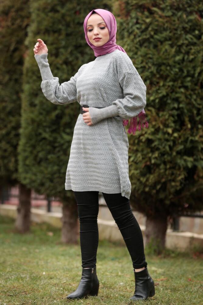 Nayla Collection - Grey Hijab Knitwear Tunic 2108GR - 2