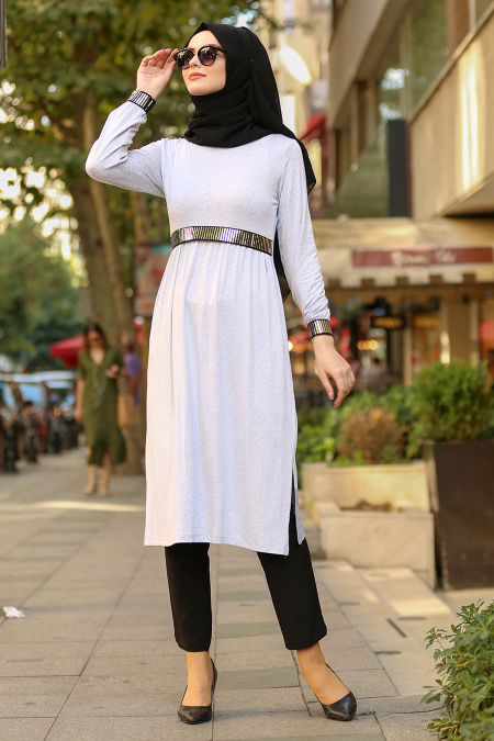 -Nayla Collection - Grey Hijab Tunic 79190GR