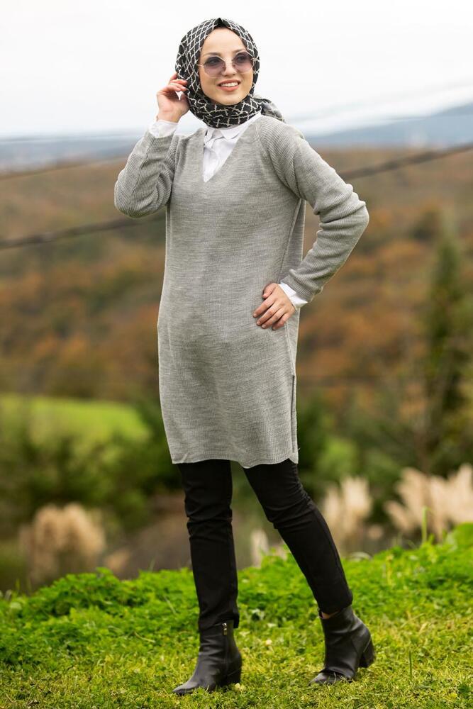 Nayla Collection - Gri Tesettür Triko Tunik 20220GR - 1