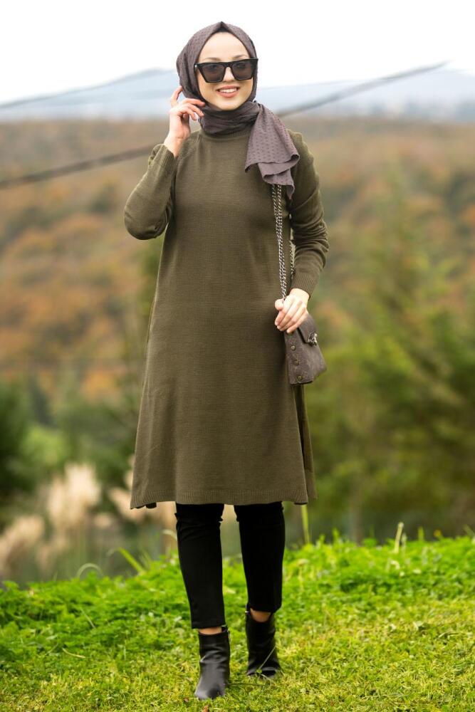Nayla Collection - Haki Tesettür Triko Tunik 20120HK - 1