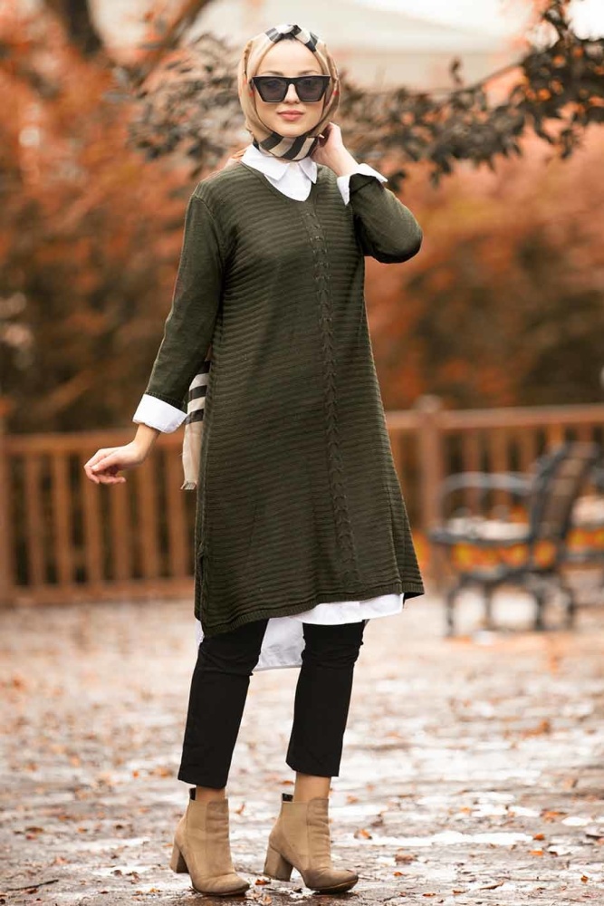Nayla Collection - Haki Tesettür Triko Tunik 2102HK - 1