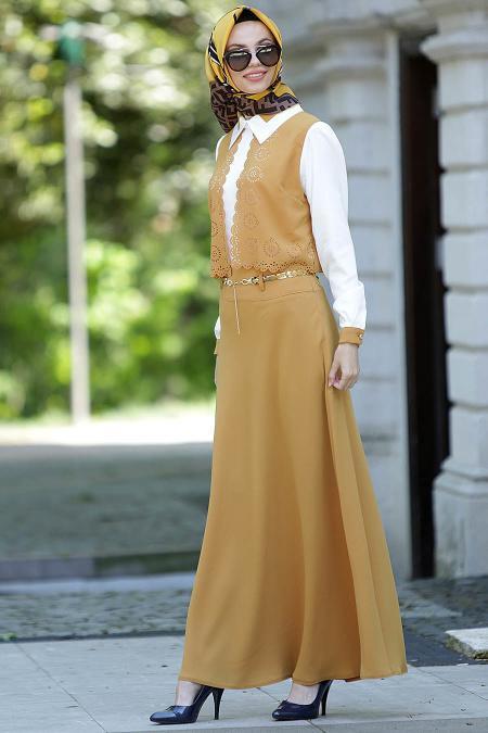 Nayla Collection - Hardal Etek / Bluz Tesettür Takım 3110HR - 2