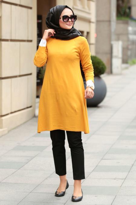 Nayla Collection - Hardal Tesettür Triko Tunik 15533HR - 1