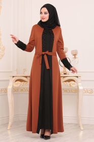 Nayla Collection - Hijab Abaya Marron Jaunatre 100357TB - Thumbnail