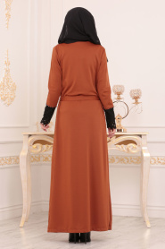 Nayla Collection - Hijab Abaya Marron Jaunatre 100357TB - Thumbnail