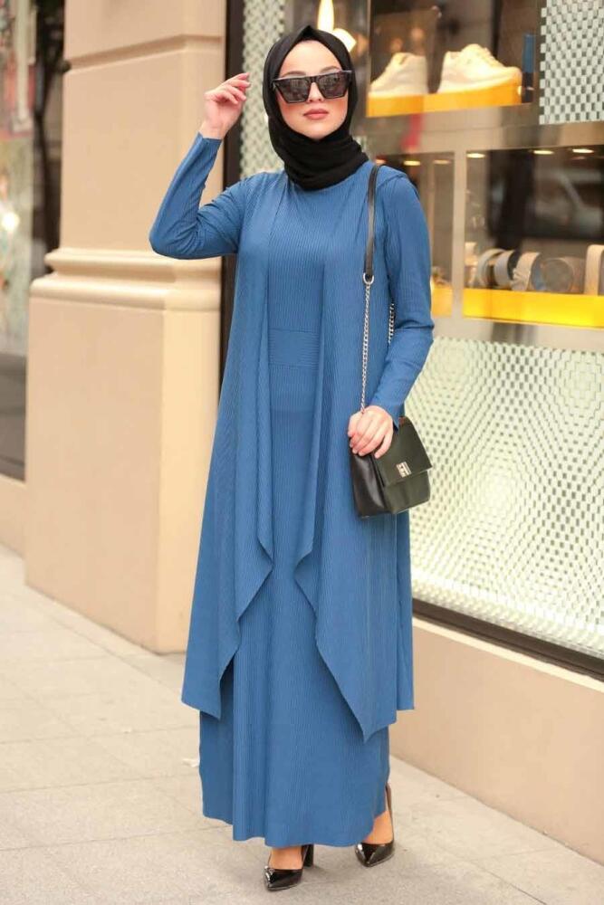 Nayla Collection - İkili İndigo Mavisi Tesettür Takım 8011IM - 1