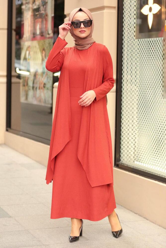 Nayla Collection - İkili Kiremit Tesettür Takım 8011KRMT - 1