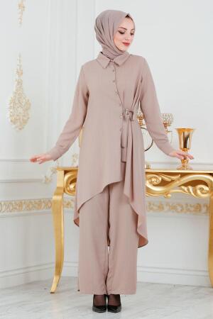 Nayla Collection - İkili Krem Tesettür Takım 5044KR - 1
