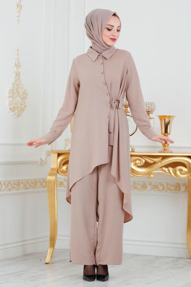 Nayla Collection - İkili Krem Tesettür Takım 5044KR - 1