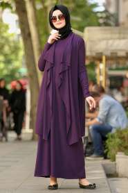Nayla Collection - İkili Mor Tesettür Elbise 2354MOR - Thumbnail