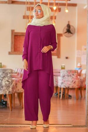 Nayla Collection - İkili Mürdüm Tesettür Takım 5044MU - 1