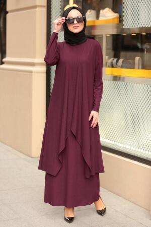 Nayla Collection - İkili Mürdüm Tesettür Takım 8011MU - 1